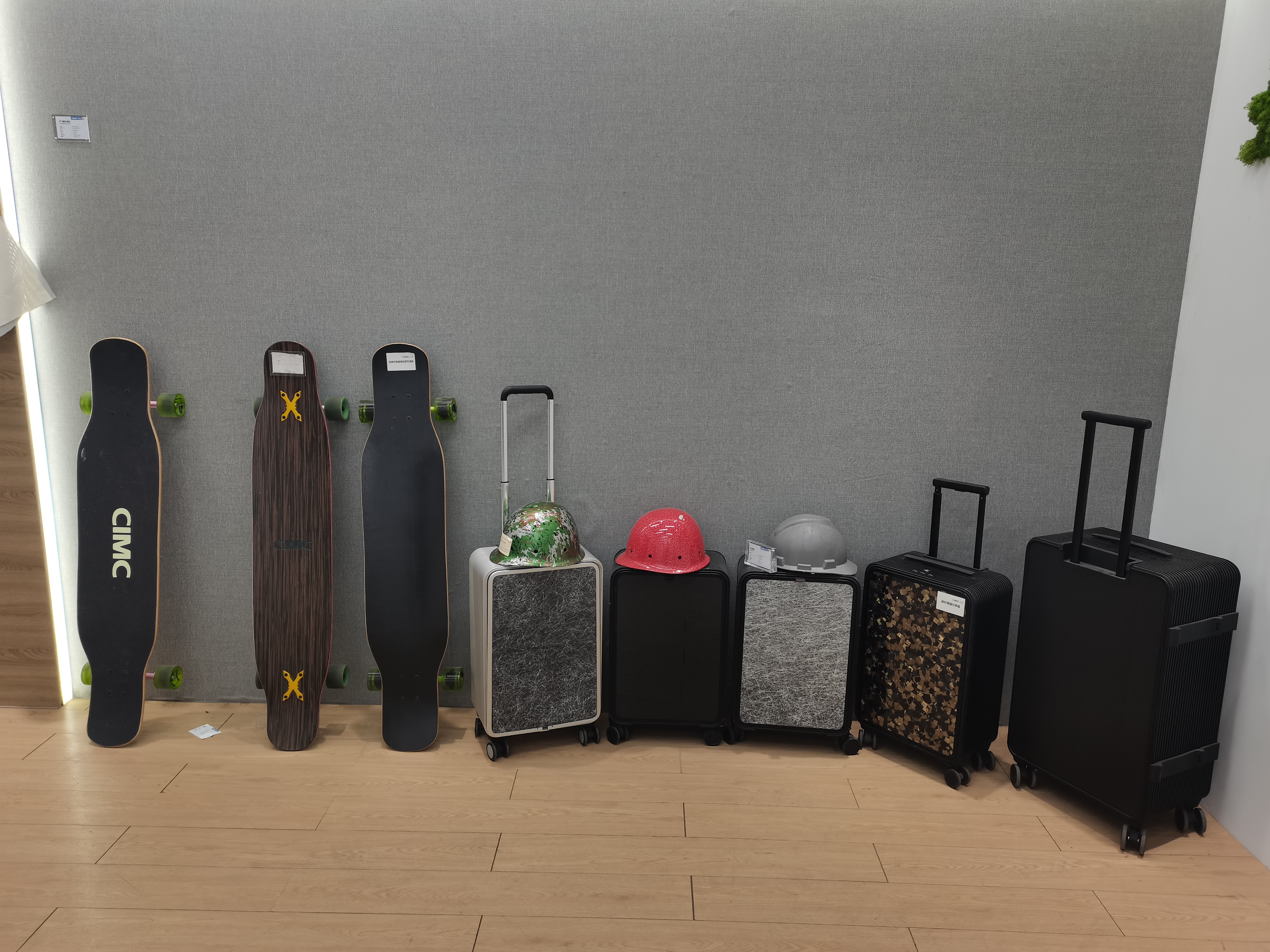 skid board and suitcase