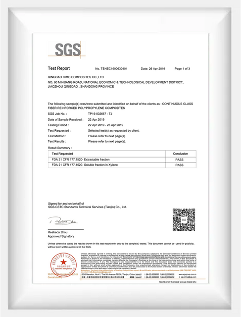 SGS test report for sustainable continuous fiber thermoplastic composites